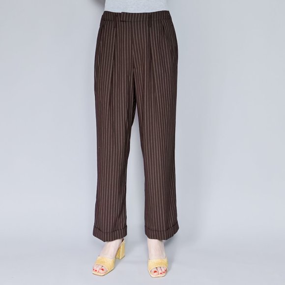 RALPH LAUREN Collection Pinstripe Brown Wool Pants Large - Picture 1 of 7